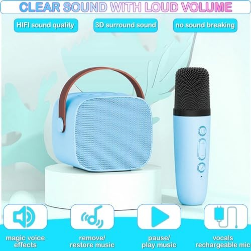 Kids Karaoke Machine, Portable Bluetooth Speaker with 2 Wireless Mics,...