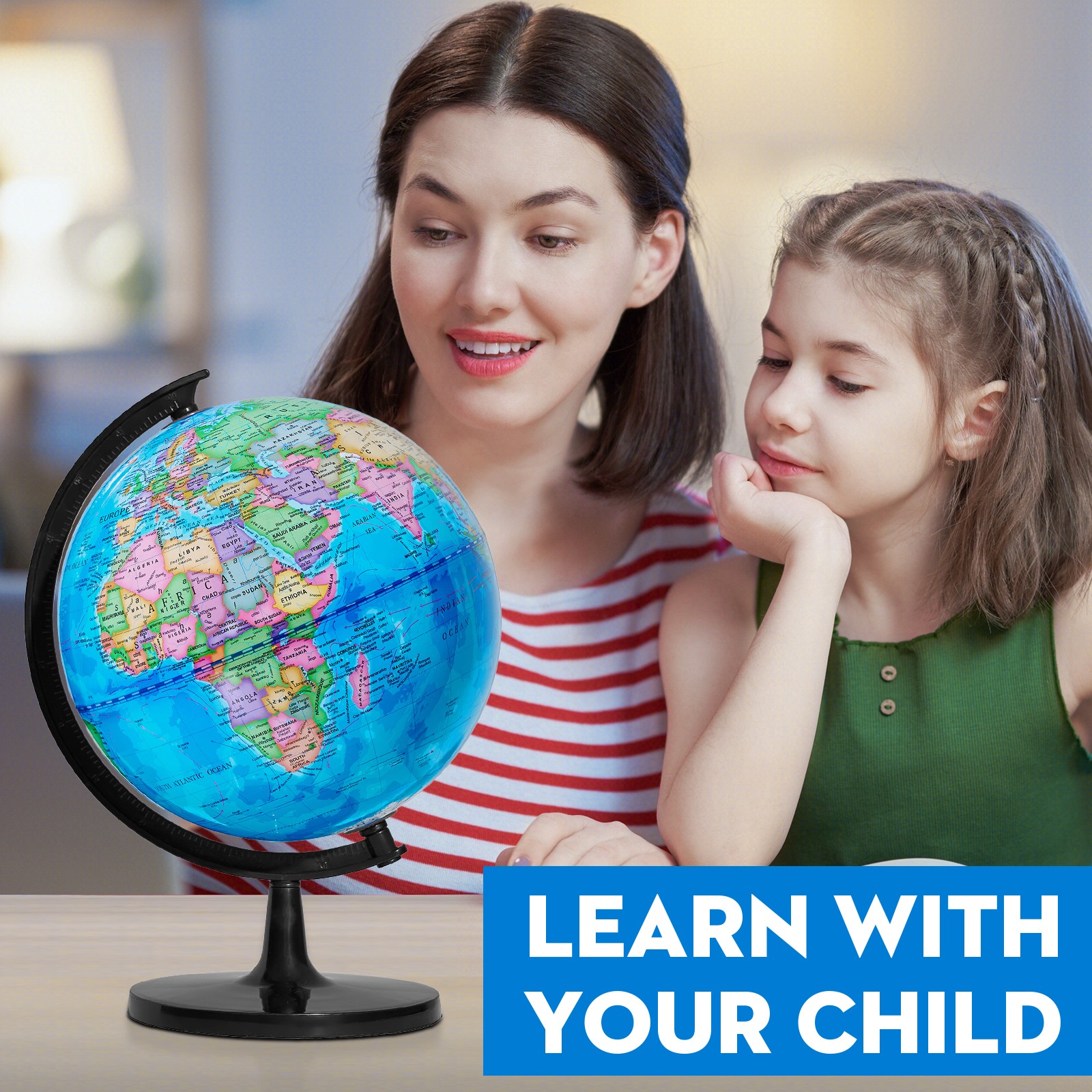 10in Kids World Globe Earth Ocean Rotating World Map Geography w/ Stand Desk US