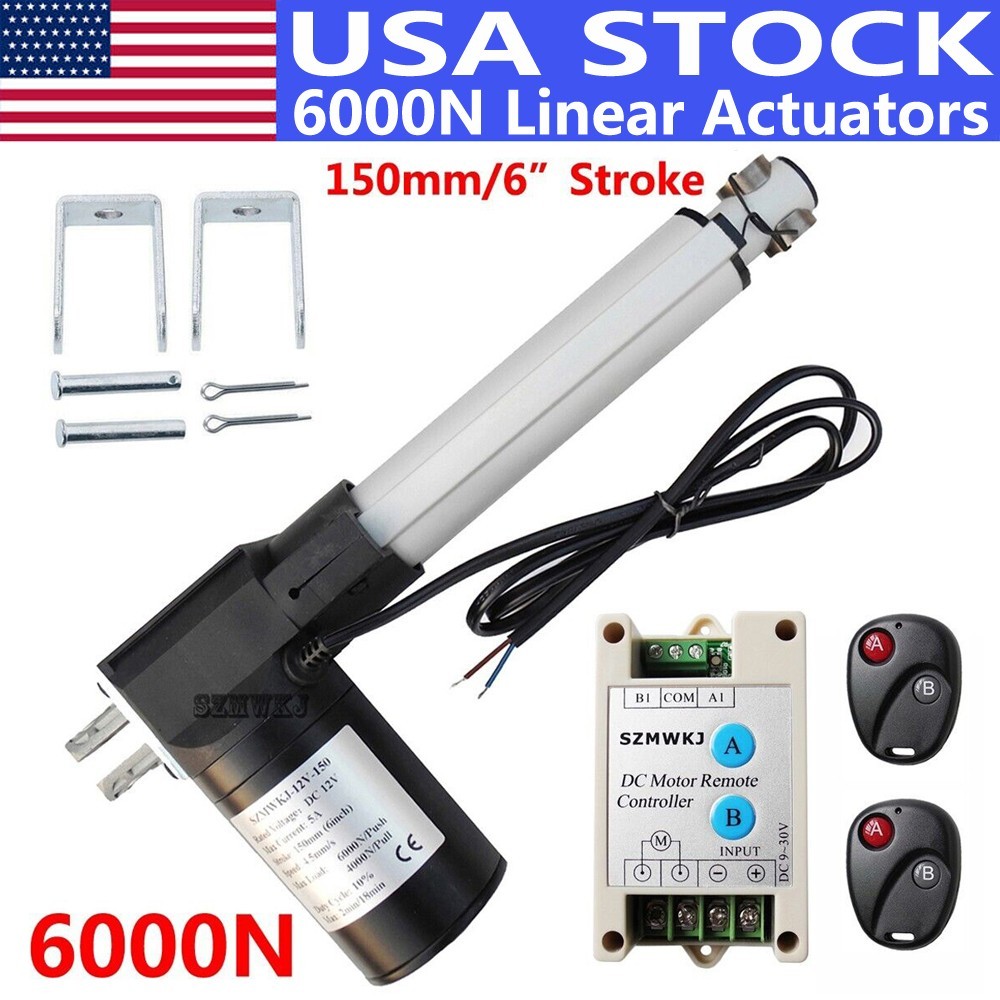 6000N 1320lbs Heavy Duty 6" Linear Actuator DC 12V Motors W/ Controller Brackets