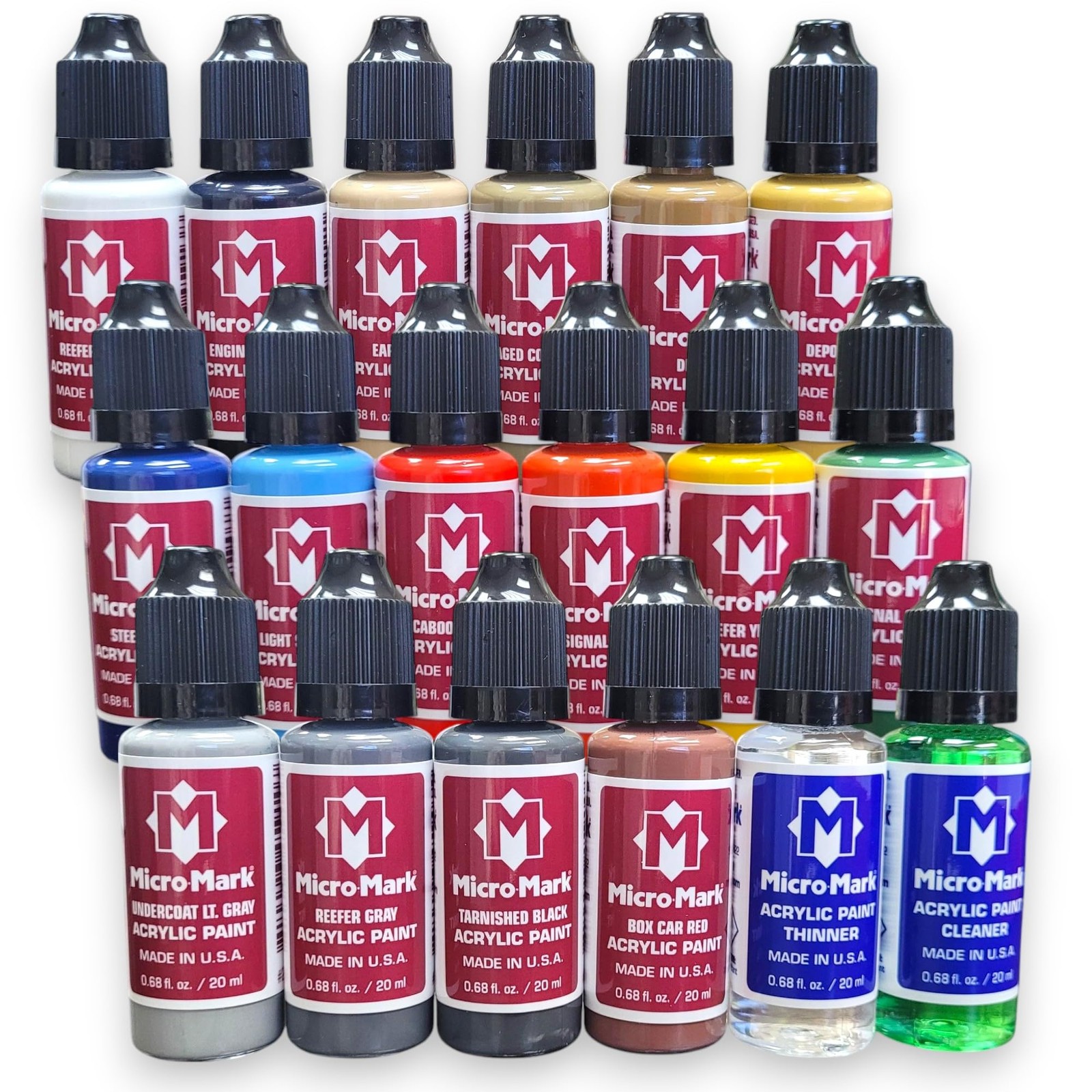 Micro-Mark Acrylic Paint Set for Railroad 0.06 Fl Oz (Pack of 18), Multicolor