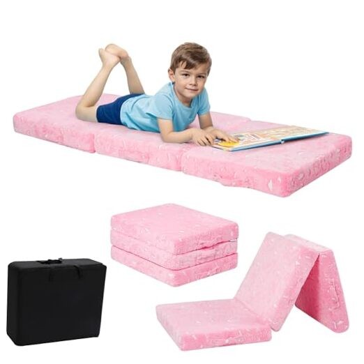 Glow Foldable Floor Mattress for Kids, Trifold Nap Mat for 75x25x3" Unicorn