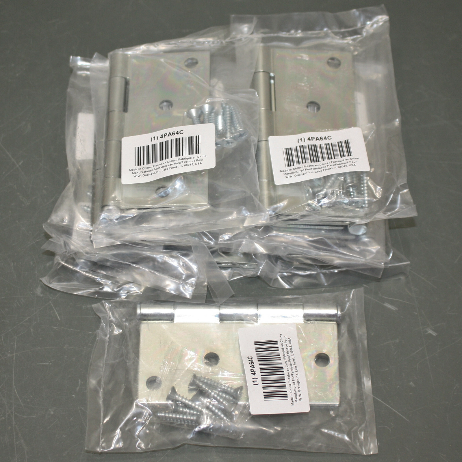 (10) 4x4 Door Butt Hinges 4PA64, 4" Square, Full Mortise, Plain Zinc Steel, 270°