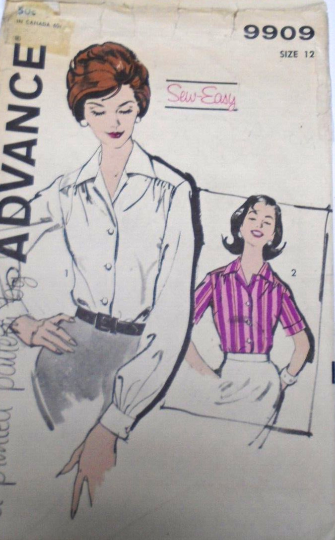 1950s Miss Advance 9909 Pattern Button Down Shirt Sz: 12 B32, W24 Complete