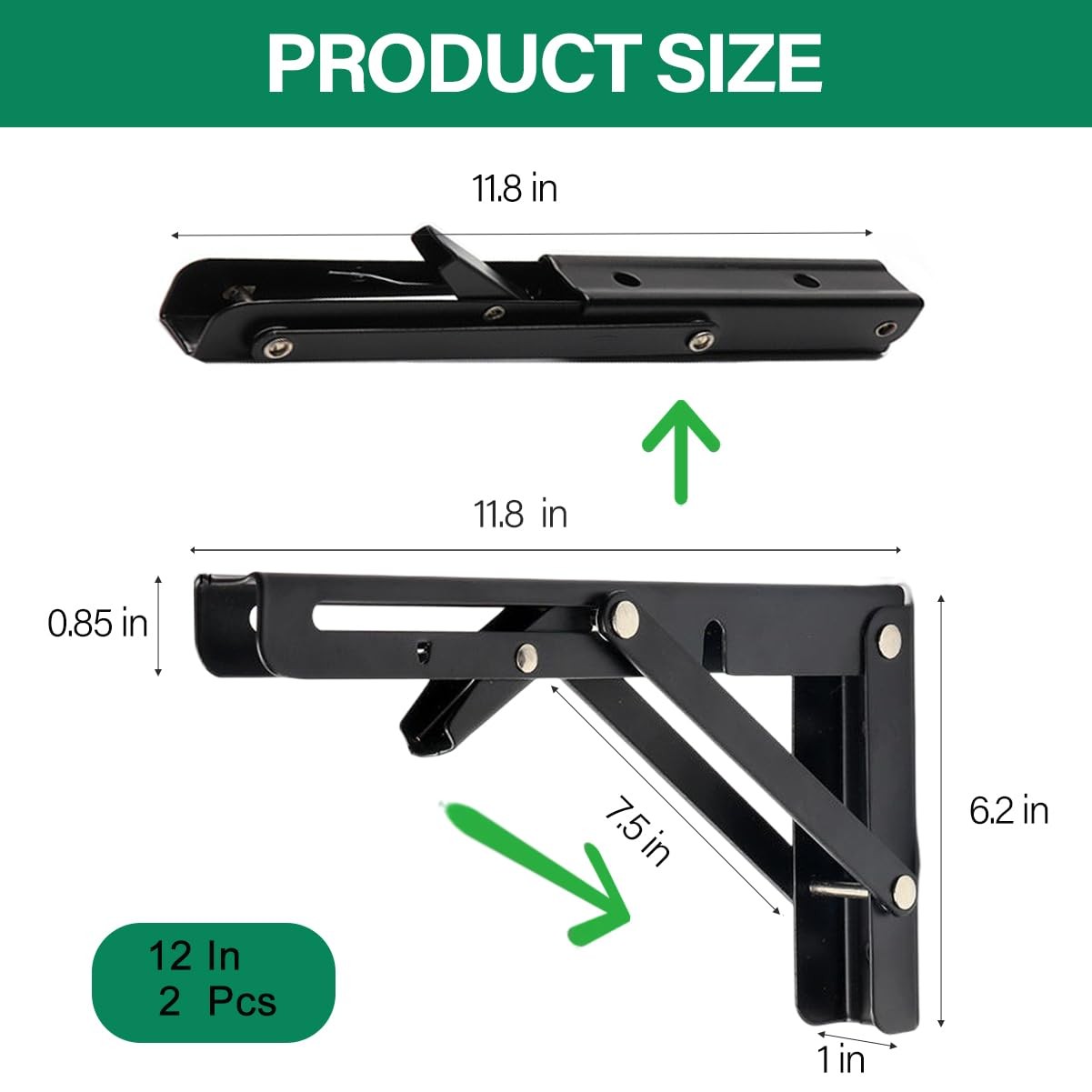 Collapsible Triangle Shelf Bracket Stainless Steel Folding Hinge 12 Inch 2 PCS