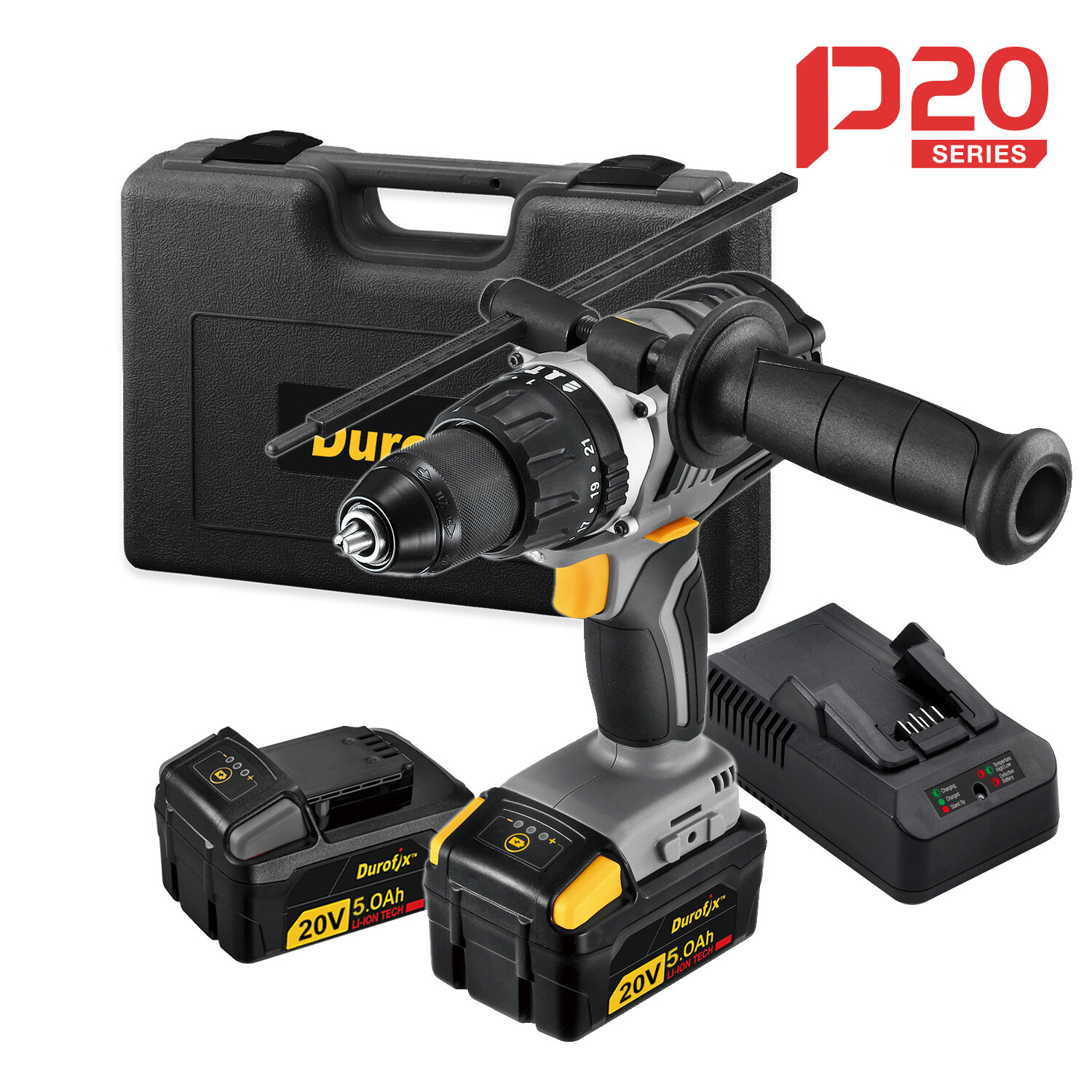 Durofix 20V BRUSHLESS 2-speed Jumbo Hammer Drill, 5.0Ah Battery x2, RK20118-LB