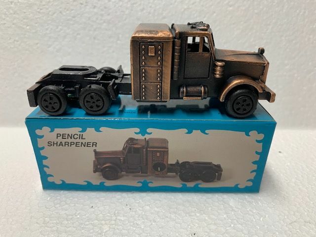 SEMI TRUCK BRONZE DIE CAST METAL COLLECTIBLE PENCIL SHARPENER NEW / BOX