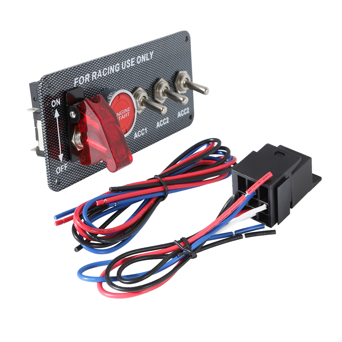 Carbon Ignition Switch Panel Engine Start Push Button Control LED 12V Racing Car