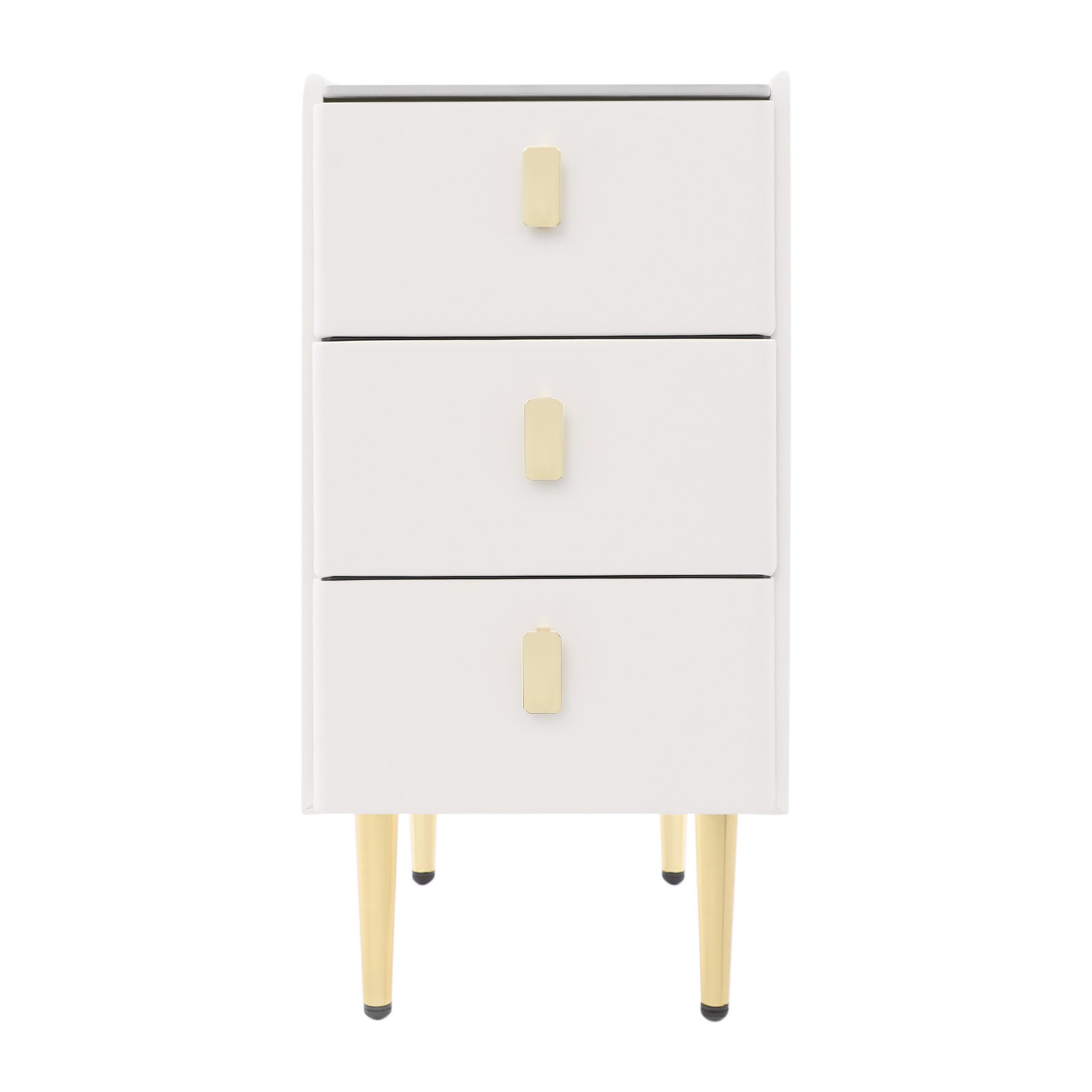 3 Drawer Narrow Side Table - Leather & Wood, Titanium-plated, Rectangular Modern