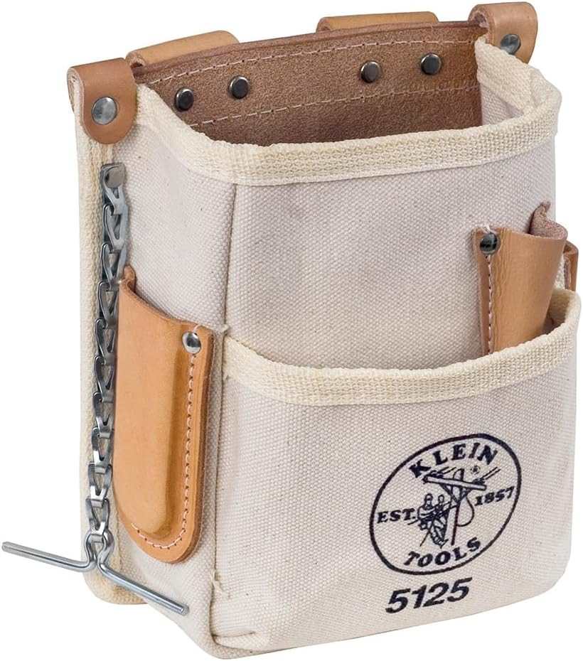 5125 Canvas and Leather 5-Pocket Tool Pouch with Chain Tape Thong and Tunnel Bel