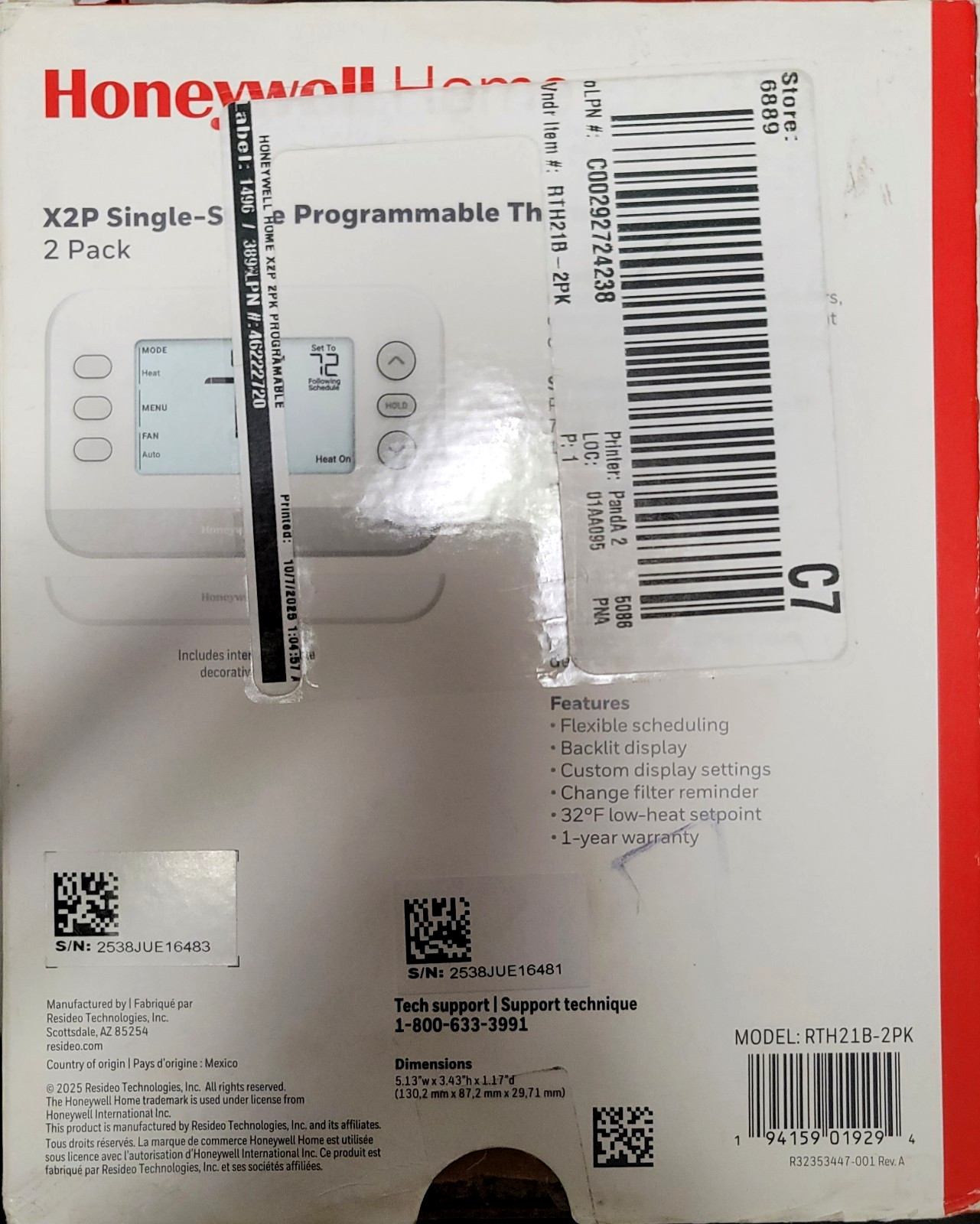 Honeywell Home X2P Thermostat Programmable Total Flex RTH21B- 2-Pack -Pack NEW