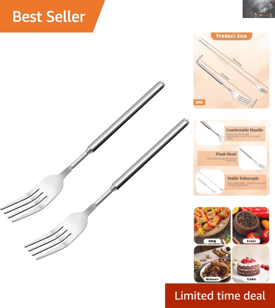 Versatile Stainless Steel Telescopic Forks Set - 8.7 to 24.8 Inch Dimensions