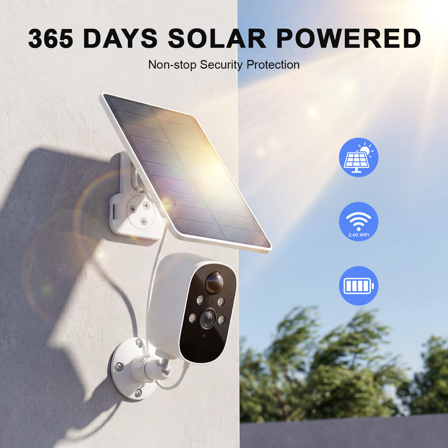 3Pcs Solar Camera Wireless Battery Powered Security Camera System Outdoor WiFi