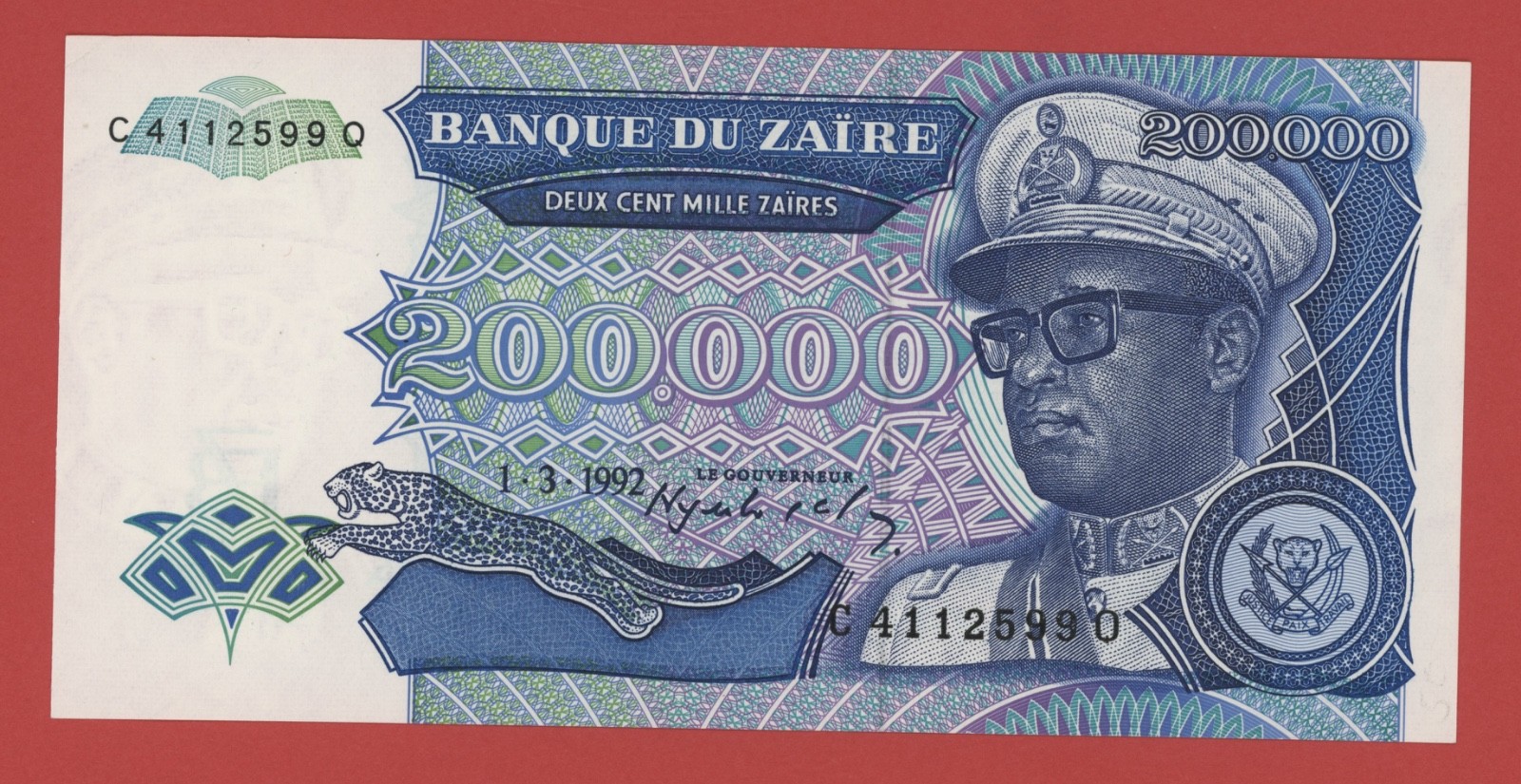 ZAIRE  200000  ZAIRES 1992  PICK # 42 UNC.