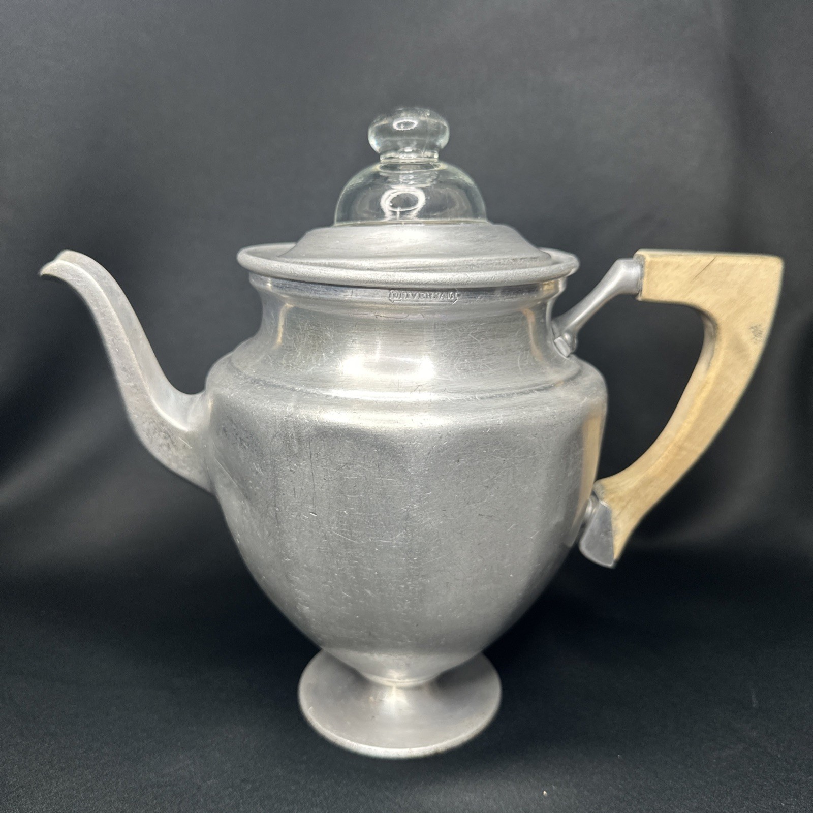 VTG Landers Frary & Clark Universal Aluminum Coffee Percolator Wood Handle 1920s
