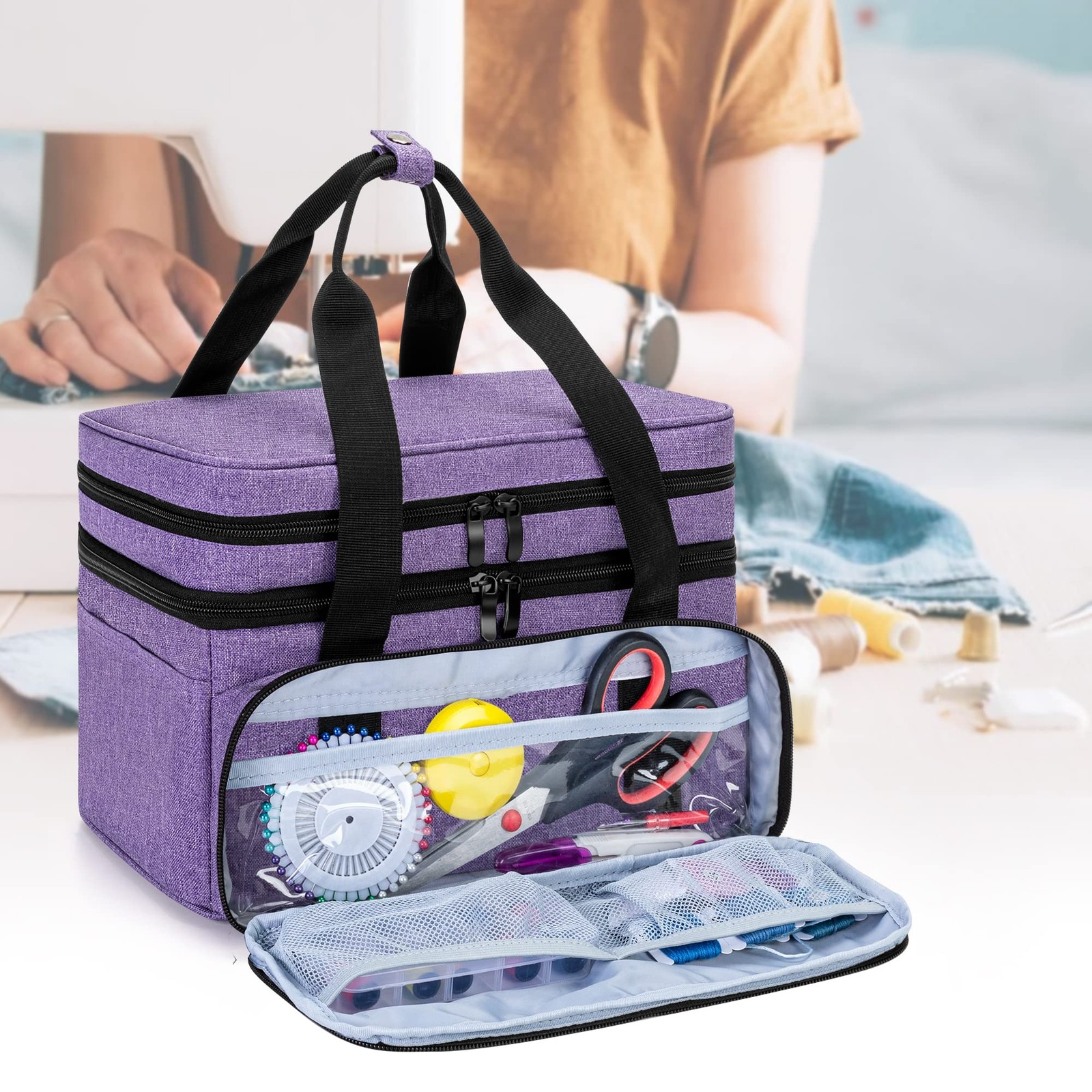 BAFASO Double Layer Sewing Accessories Organizer with 2 Detachable Purple