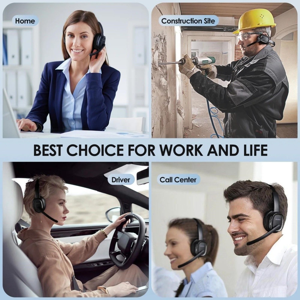 Wireless Trucker Bluetooth Headset with Microphone, for Home Office Remote Work