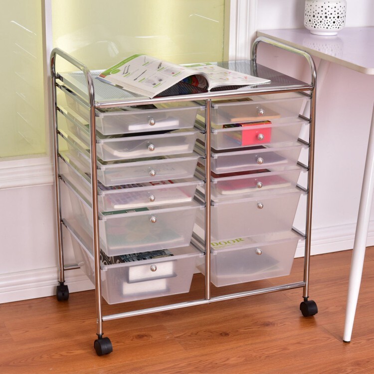 12-Drawer Utility Storage Rolling Cart w/Removable Drawers and Lockable Wheels