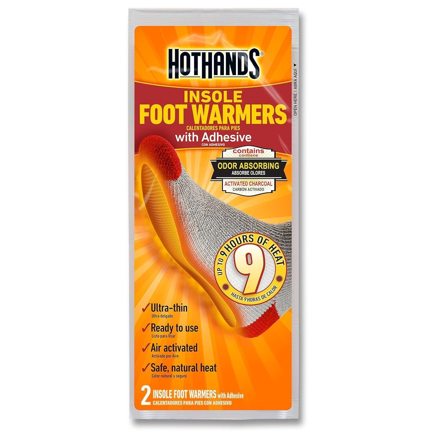 Insole Foot Warmers With Adhesive - 1-Pack of 2 Insole Foot Warmers