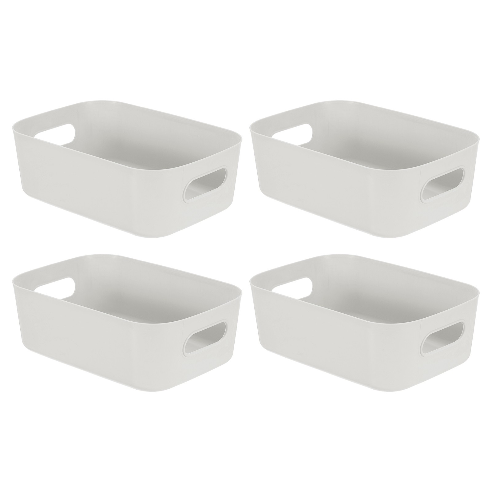 4 Pack Gray Plastic Storage Bins with Handles 8.5 x 5.7 x 2.8 Inch