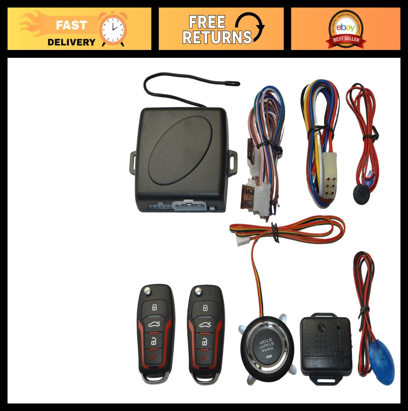 Car Alarm System with Remote Start & Keyless Entry, Push to Start Kit for DC 12V