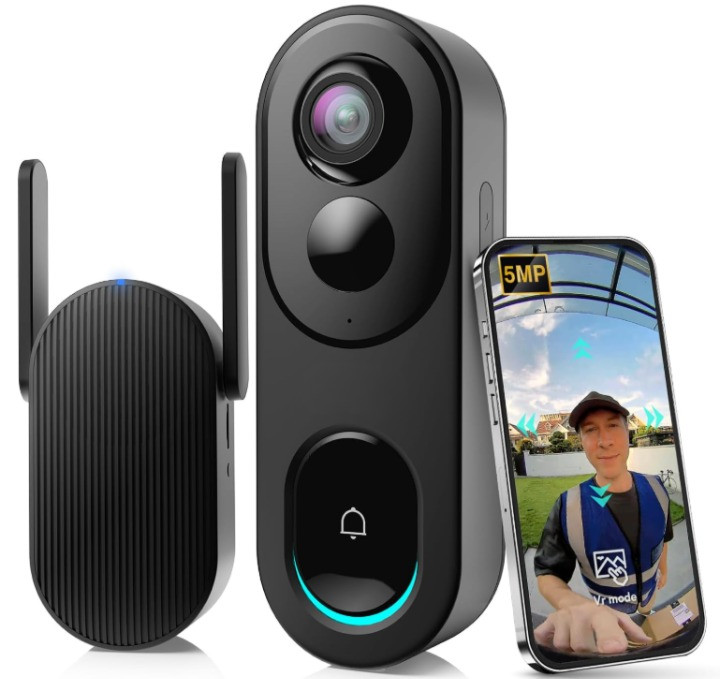 Videoportero Inalámbrico 5MP con Vista 180°, IA y Detección de Paquetes, Nuevo