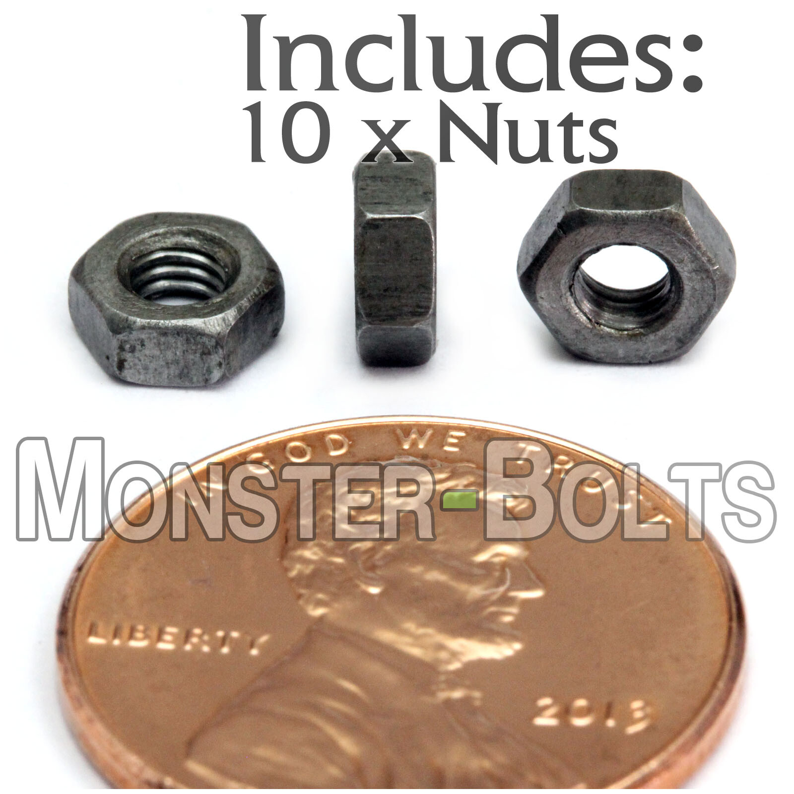 M3-0.5 / 3mm - Qty 10 - Steel Hex Nuts Class 10 Plain Finish - Metric DIN 934