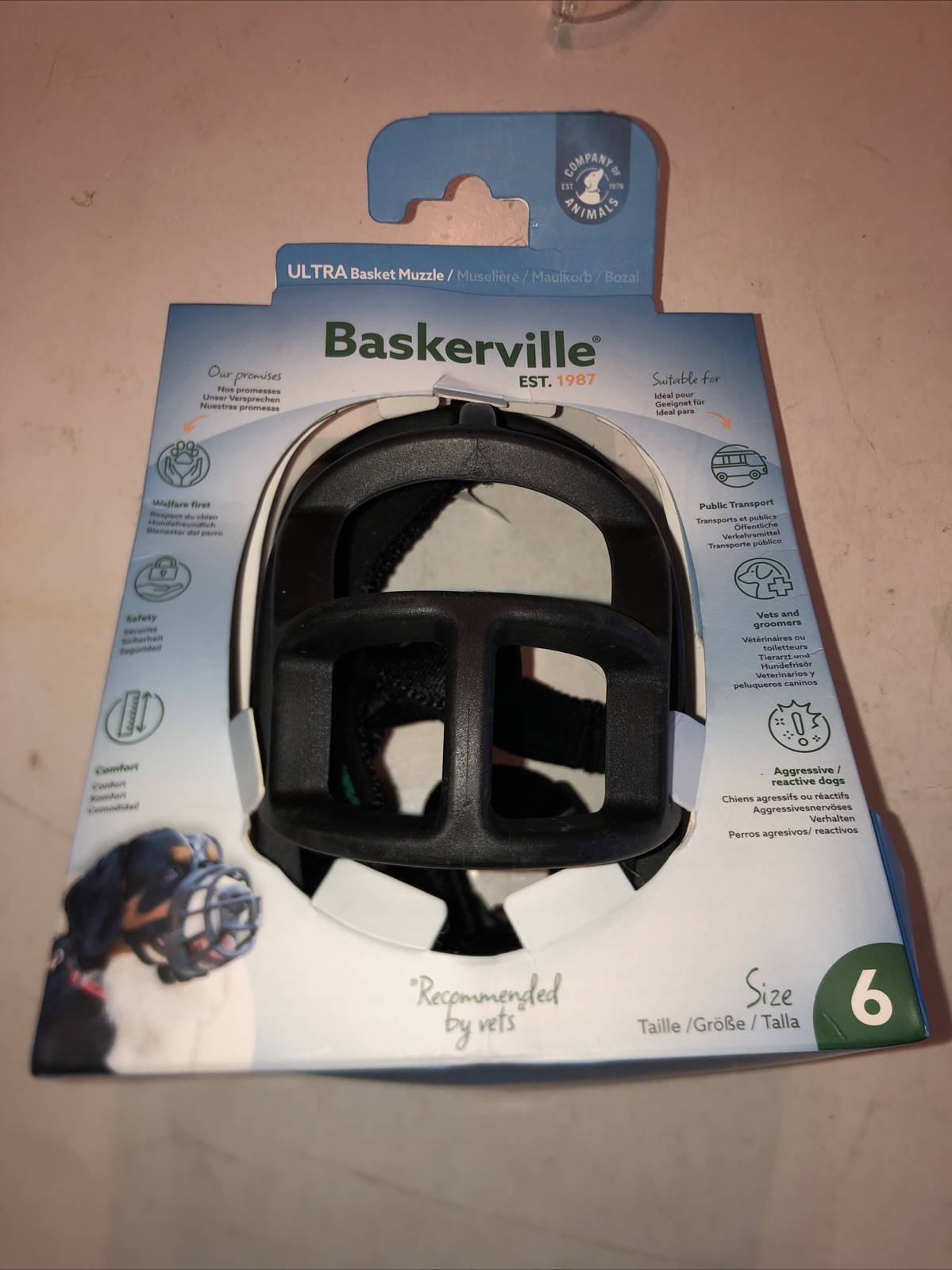 Safe BASKERVILLE ULTRA MUZZLE Size 6 Breathable Dog Large Black 16.5” Neck FT