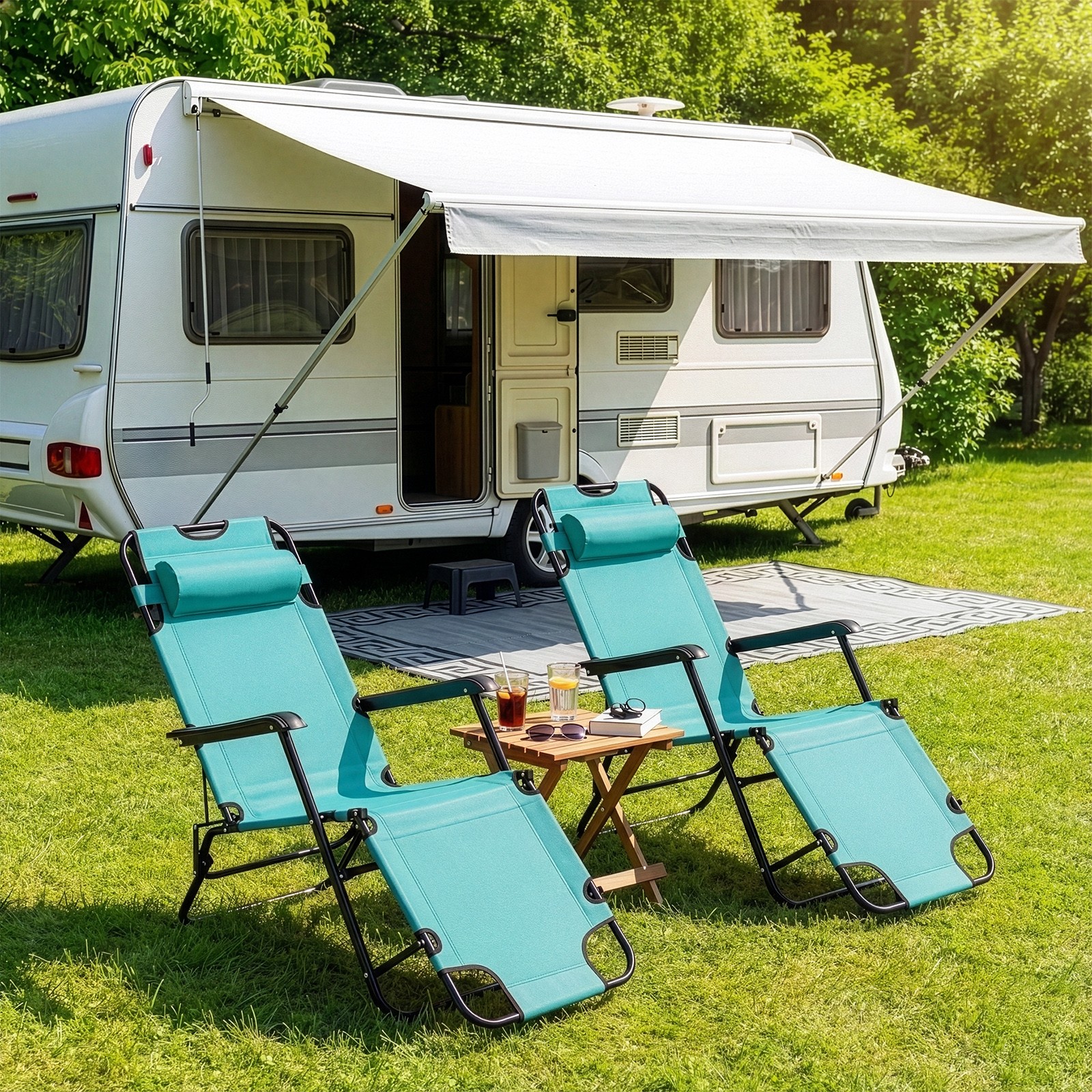 Portable Dual Purposes Extendable Folding Reclining Chair Green