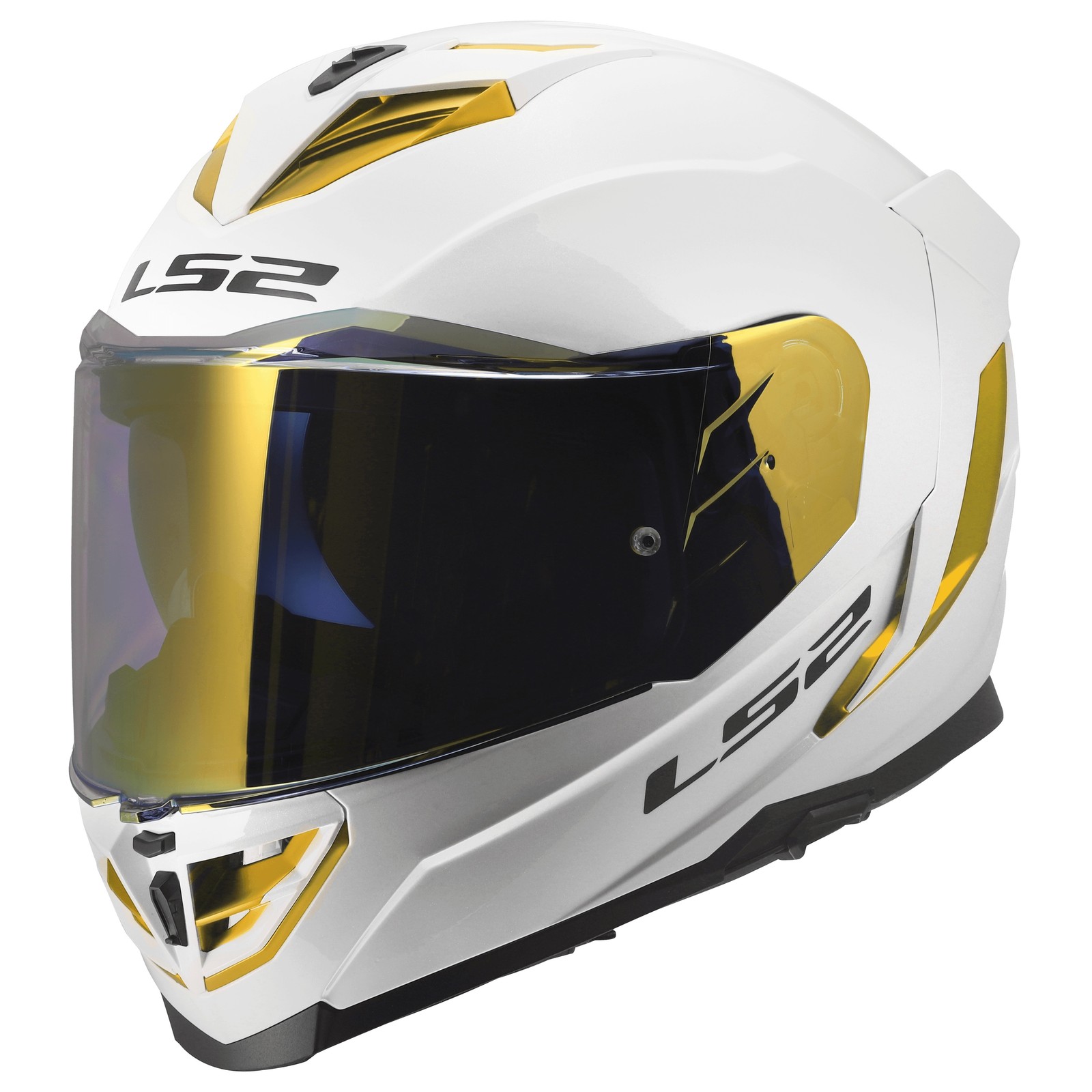 LS2 Assault III Motorcycle Helmet Solid Gloss White/Gold Medium