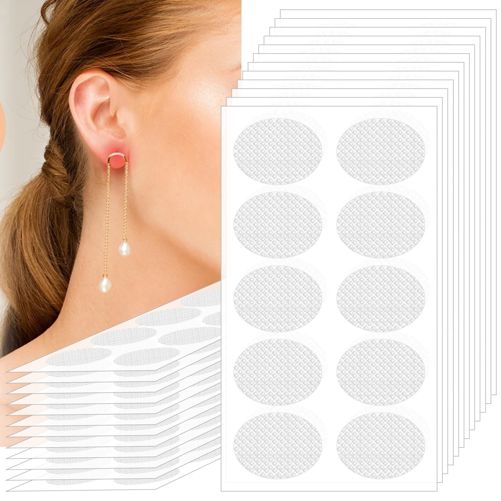 500PCS Ear Lobe Support Patches for Earrings, Clear 0.59 x 0.49 inches,