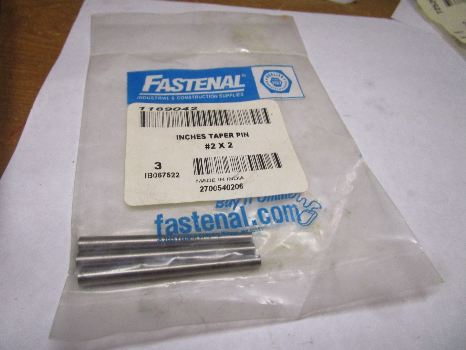 #2 0.151"-3/16"End Dia 2"L Plain C/S Std Tapered Pin QTY 3