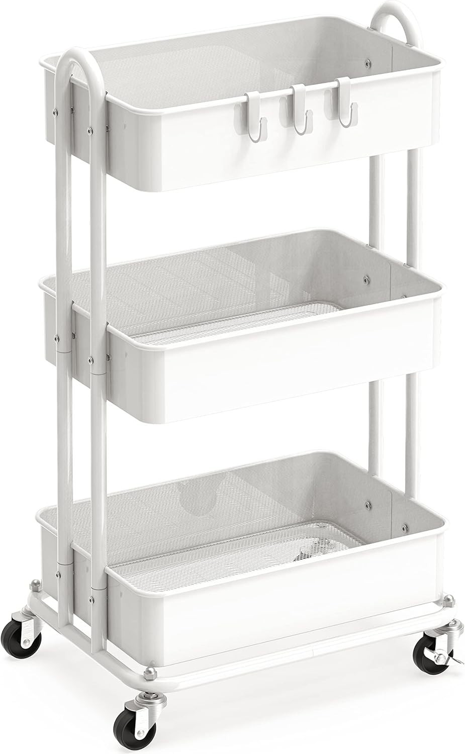 3-Tier Heavy Duty Metal Utility Rolling Cart, White