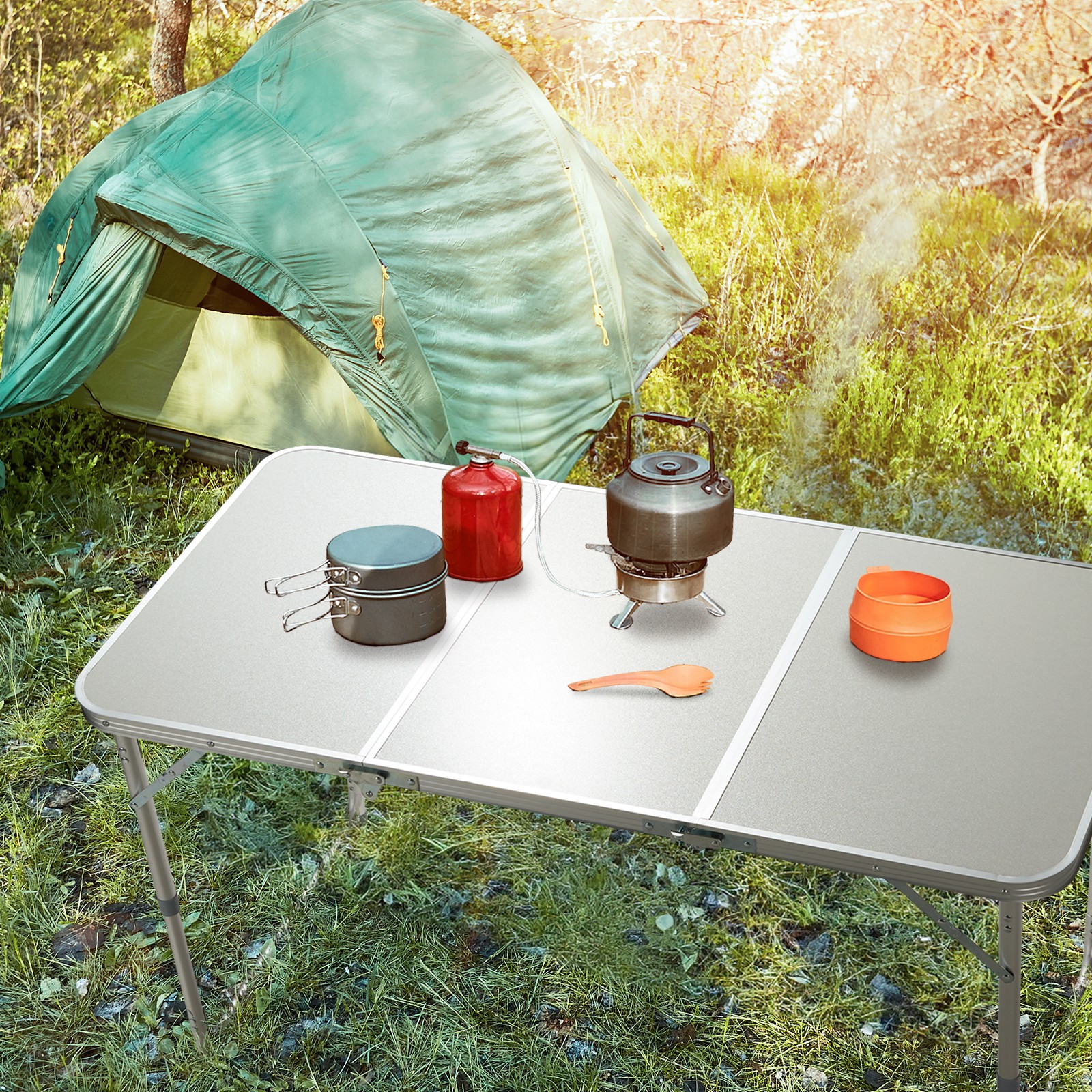 4FT Outdoor Folding Camping Table Portable Picnic Table with Adjustable Height