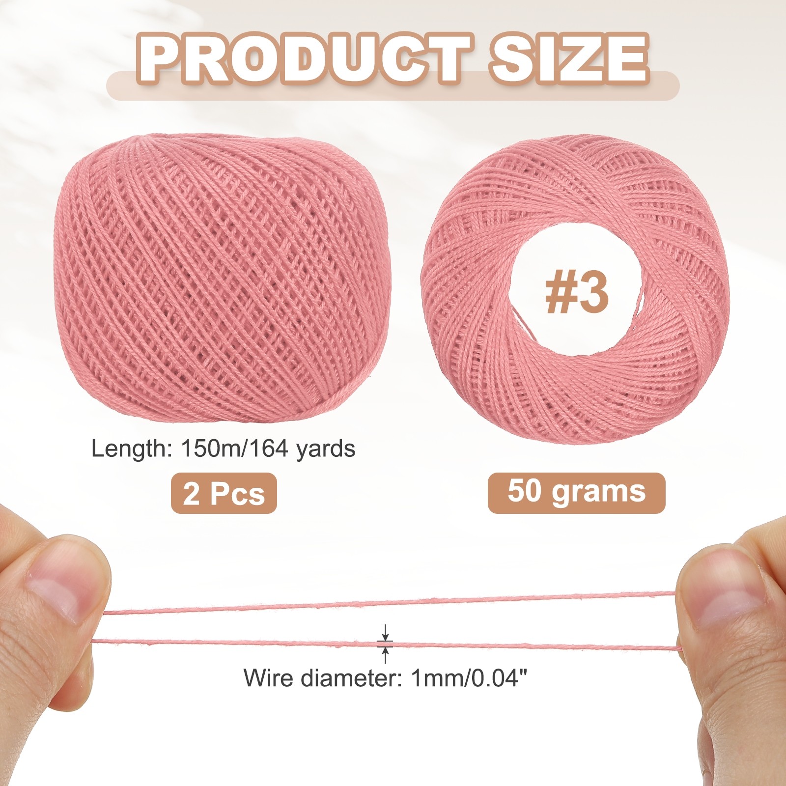 2 Rolls 164 Yards Size 3 Dark Pink Pearl Cotton Crochet Thread Lace Weight Yarn