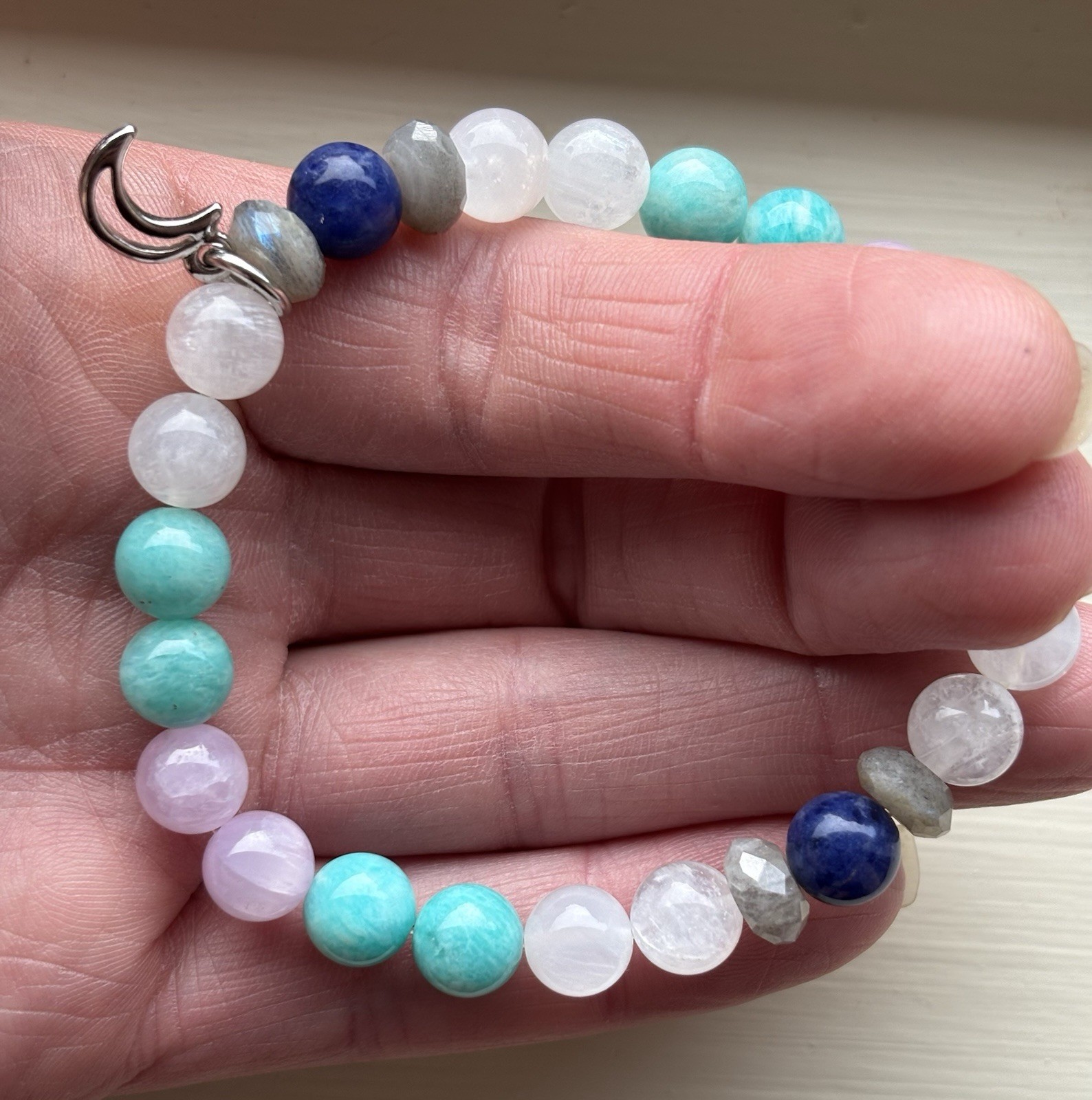 Gemstone Bracelet – Moonstone, Amazonite, Kunzite, Sodalite, & Labradorite