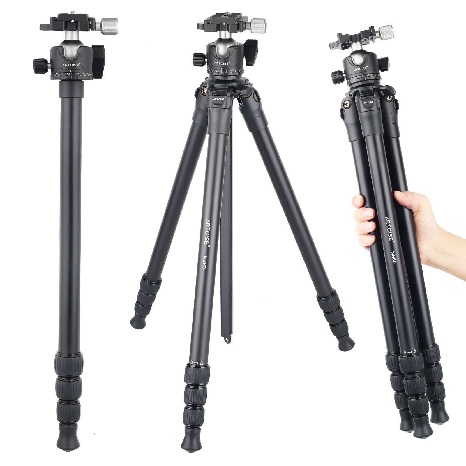 4 Section Aluminum Camera Tripod Compact Travel Tripod with 36MM Ball Head