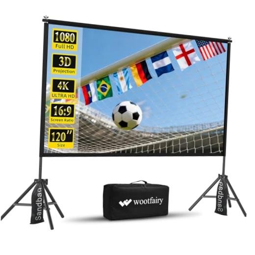 Projector Screen with Stand: Portable Wrinkle-Free Screen | Foldable 120inch