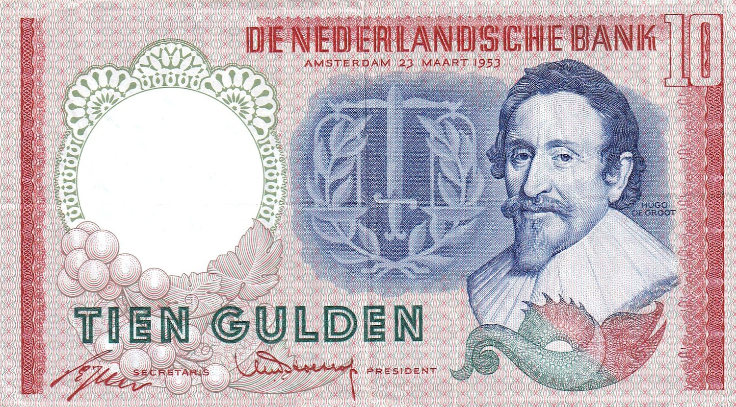 🇳🇱 Netherlands,  10 Gulden, 1953, p 85 , Serial Number: CMT / 051042