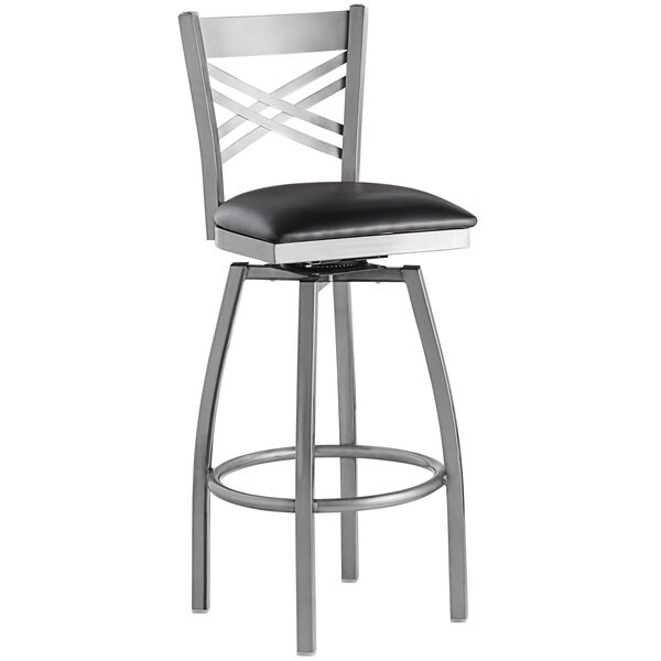10 PACK Cross Back Clear Coat Metal Swivel Restaurant Barstool with Black Vinyl