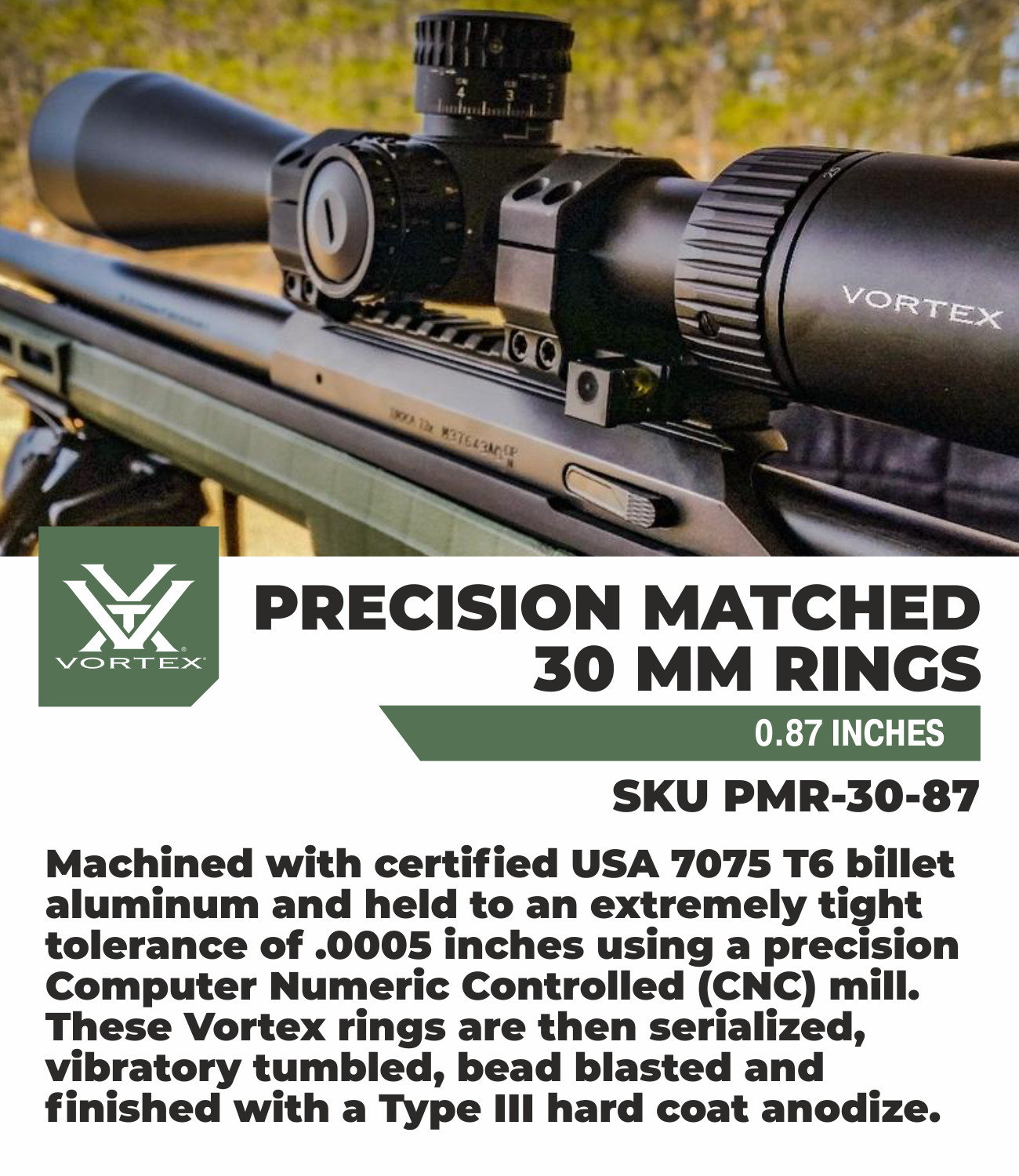 Vortex Optics Precision Match 30mm Ring Set Low .87 in PMR-30-87