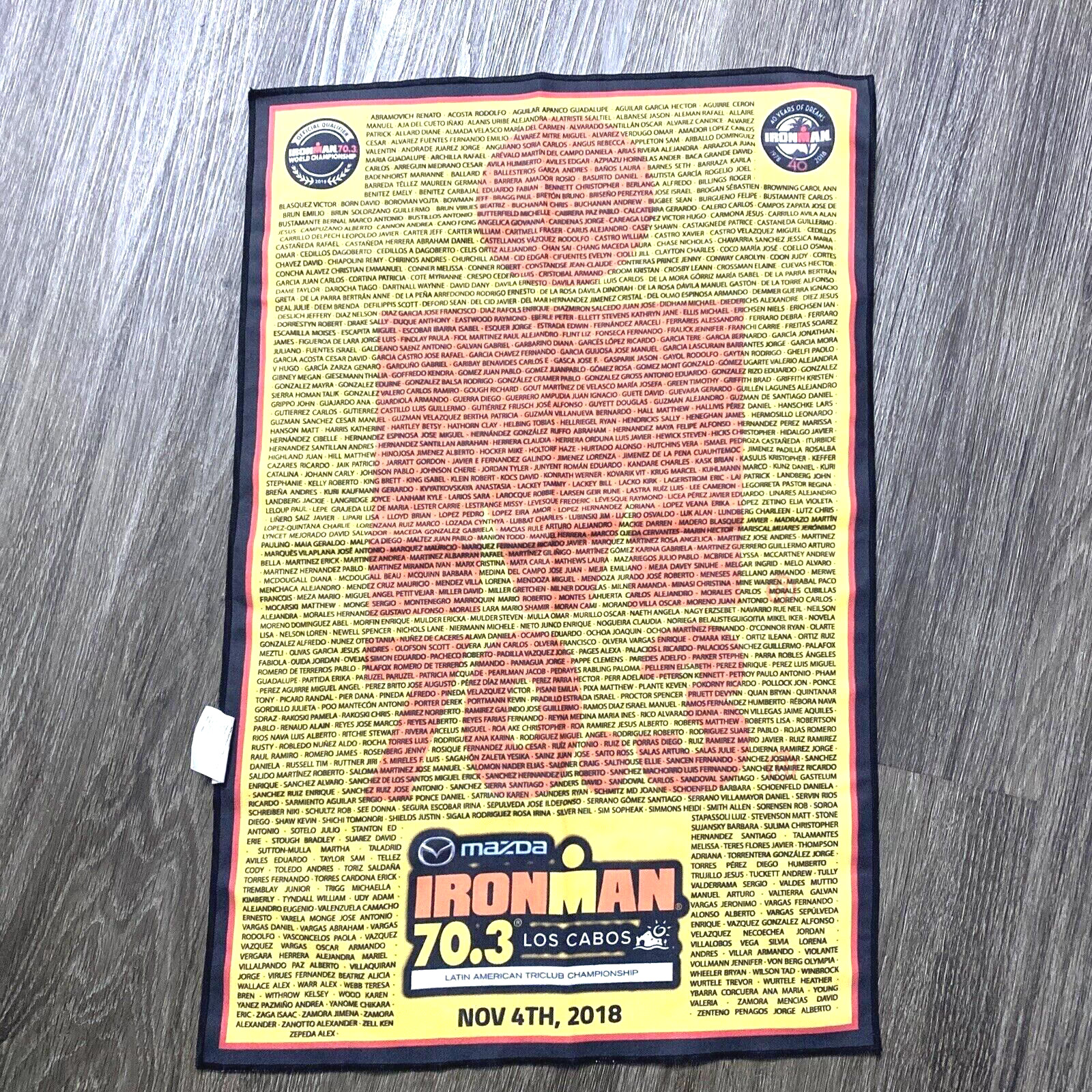 Ironman Triathlon 70.3 Los Cabos 2018 Towel 22x14" w/ Athletes Names Multicolor