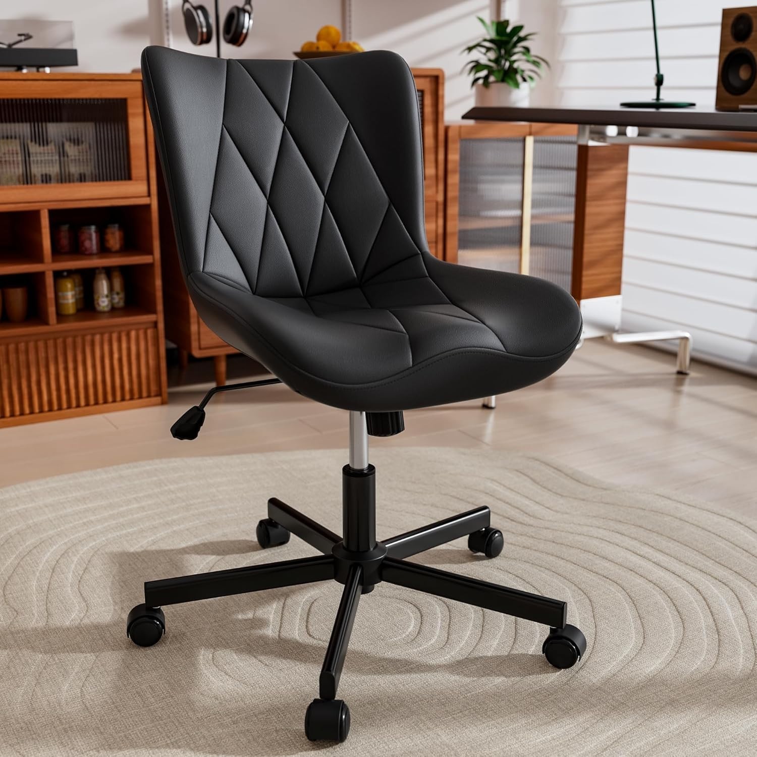 Armless Office Chair , Computer Desk Chair for Home Office & Small Spaces, Black