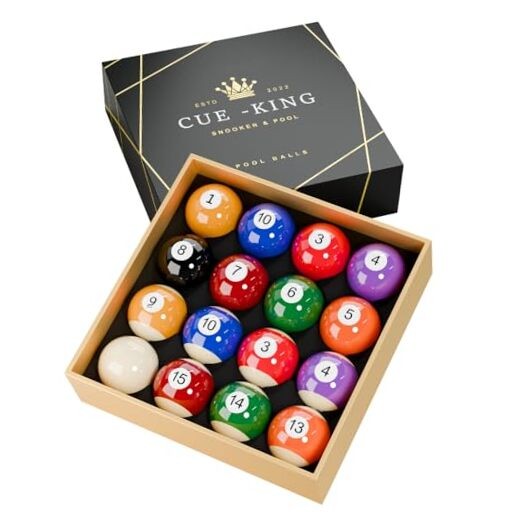 Cue-King Pool Balls, Billiard Balls, Grade AA, 2-1/4” Regulation Size,