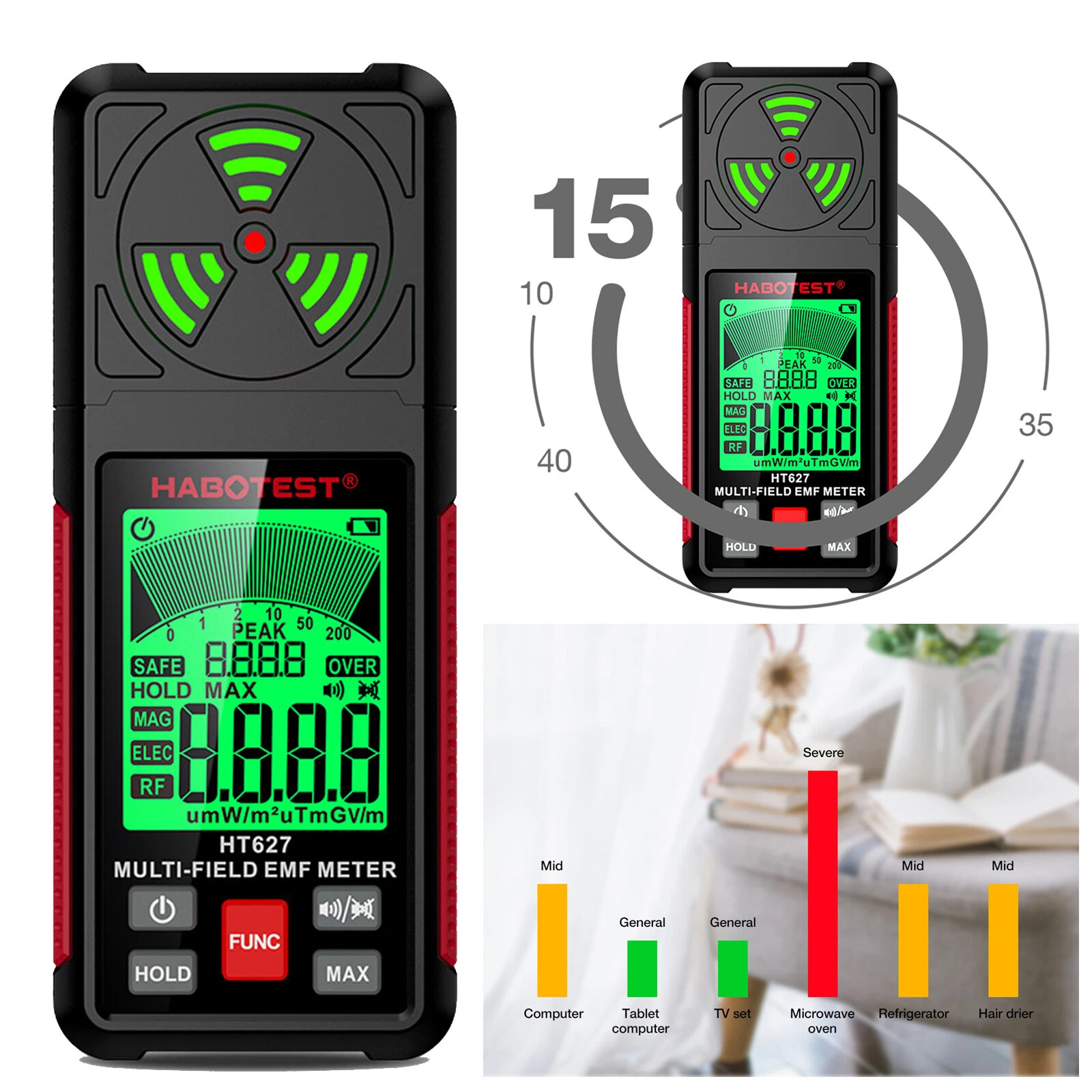 3 in 1 EMF Detector, High Precision EMF Meter, RF EF MF EMF Reader, Home Office