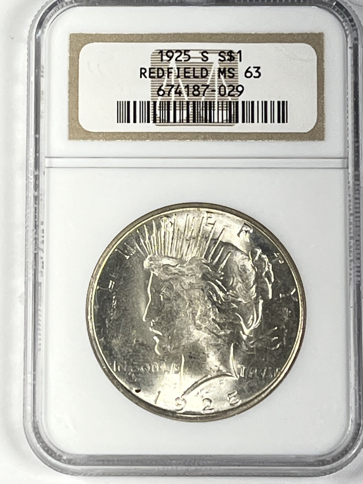 1925-S Peace Dollar :  NGC MS63 Redfield