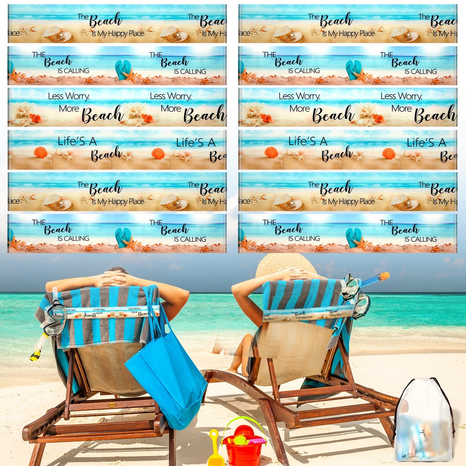 Tessco 12 Pack Towel Band for Beach Chairs Pool 12 x 2 In, Style
