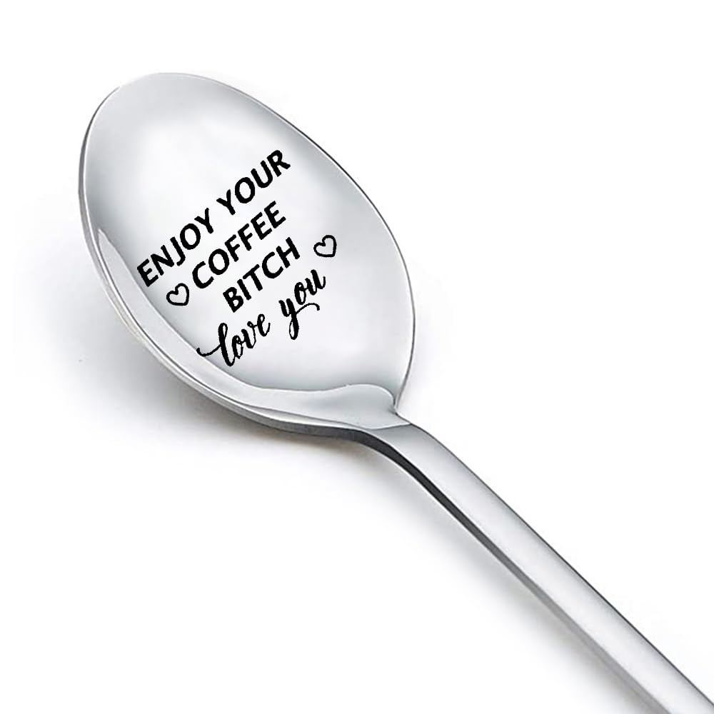 Funny Coffee Spoon for Best Friend Birthday Gifts Women BFF small, Silver