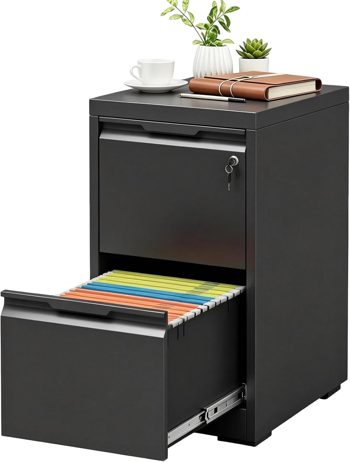 2 Drawer File Cabinet W/ Lock Heavy Duty Steel Under Desk Vertical Filing