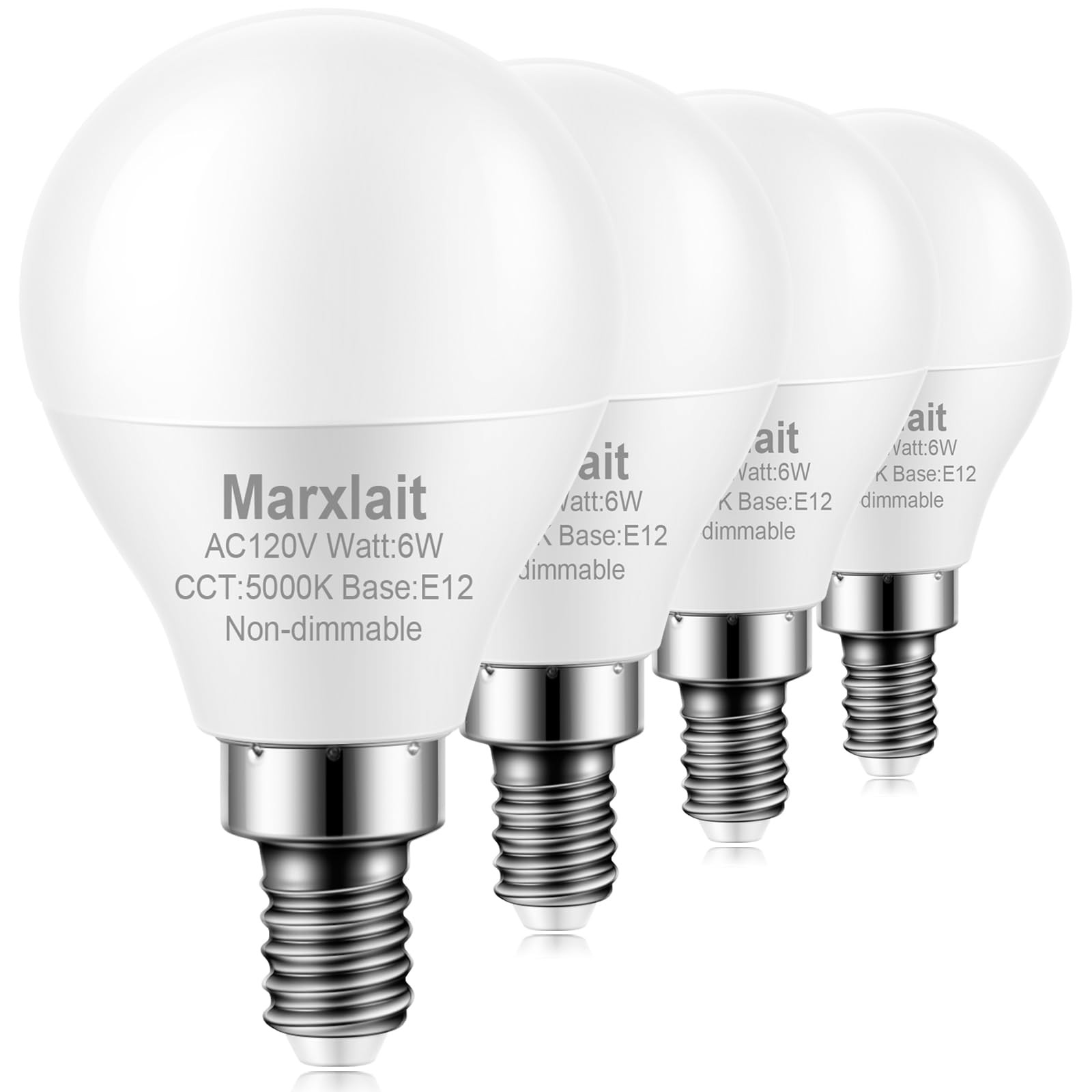Marxlait 4 Pack E12 Ceiling Fan 1.77 inches x 3 inches, 5000k Daylight White