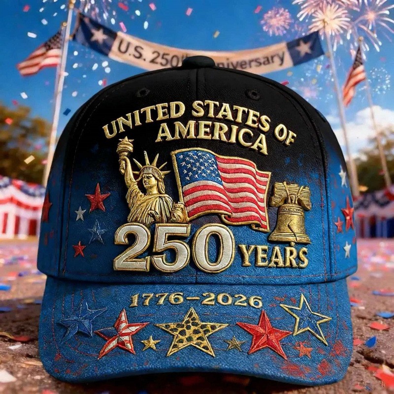 3D 250 Years USA Commemorative Cap 1776-2026 American Flag Liberty Bell Hat